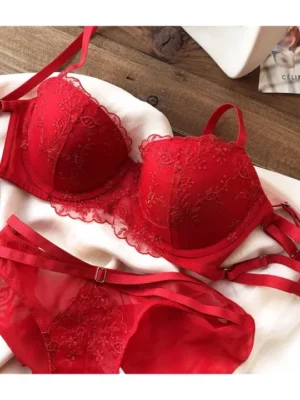 Sexy Lingerie Set Lace Matching Bra and Panty Set-Red