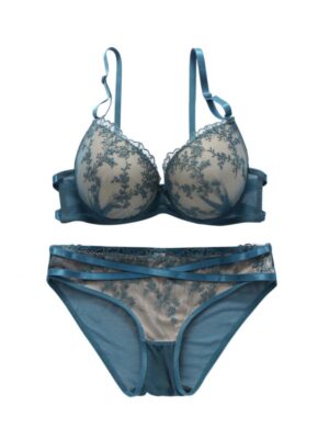 Women's Sexy Lingerie Set Lace Matching Bra and Panty Set Blue