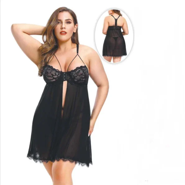 Front Clip Open Plus Size Transparent Nightie