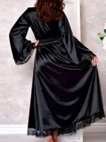 Womens Silk Satin Robe Lace Long  Bathrobe Nightgown Floor Length Bridal Wedding Party