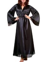 Womens Silk Satin Robe Lace Long  Bathrobe Nightgown Floor Length Bridal Wedding Party