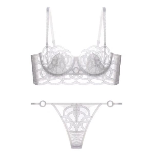 Luxury Embroidered Mesh Underwire Bra & Thong Lingerie Set – White & Black