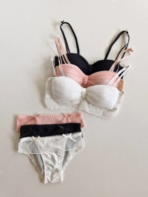 Soft Ribbed Padded Bra Panty and Lingery Set for Girls