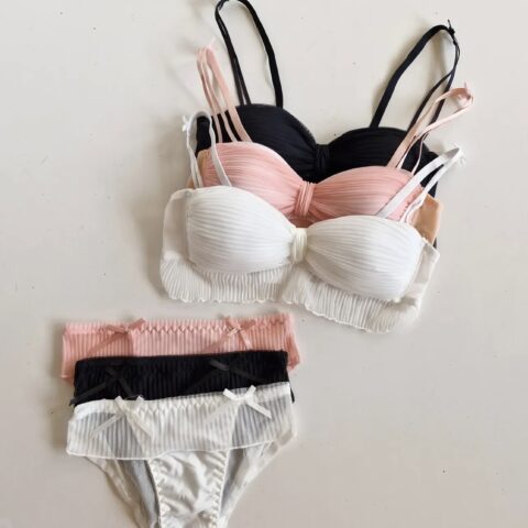 Soft Ribbed Padded Bra Panty and Lingery Set for Girls