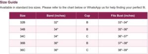 size chart for padded bras and apnty sest
